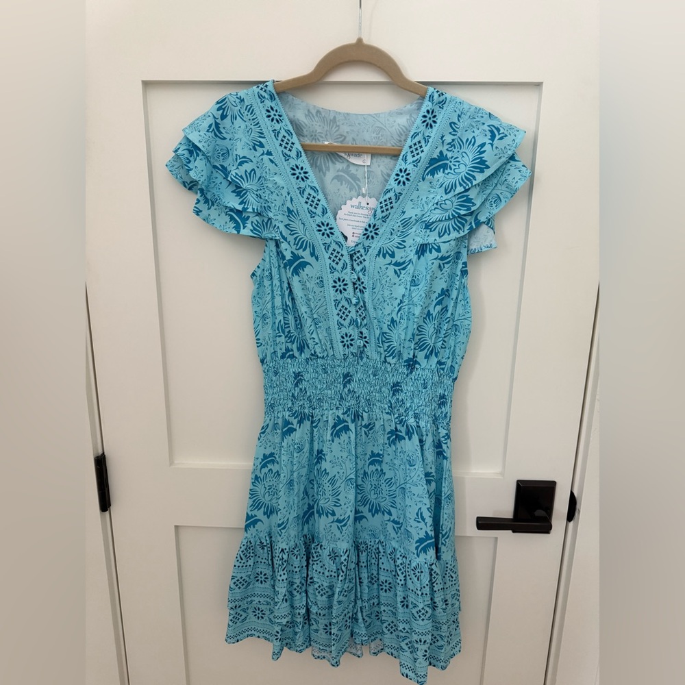 Blue Flutter Sleeve V-Neck Sundress